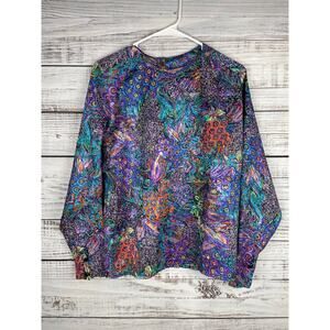 Vintage ERENA Irene Koenig Multicolor Satin Abstract Top 6 Boxy Retro Art 90s